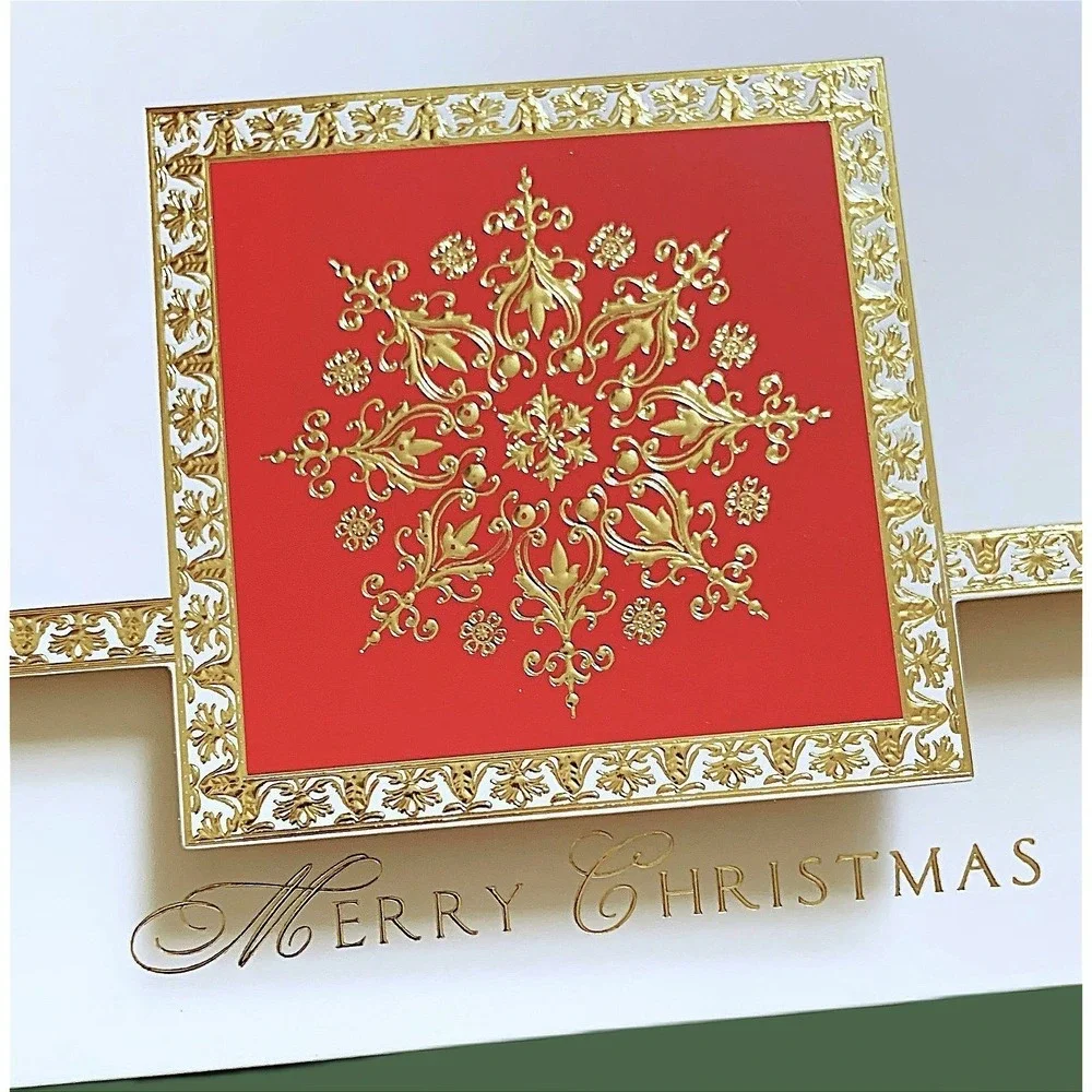 3 Boxes - 54 Deluxe Red Gold Snowflake Merry Christmas Cards Lined Envelopes NOS